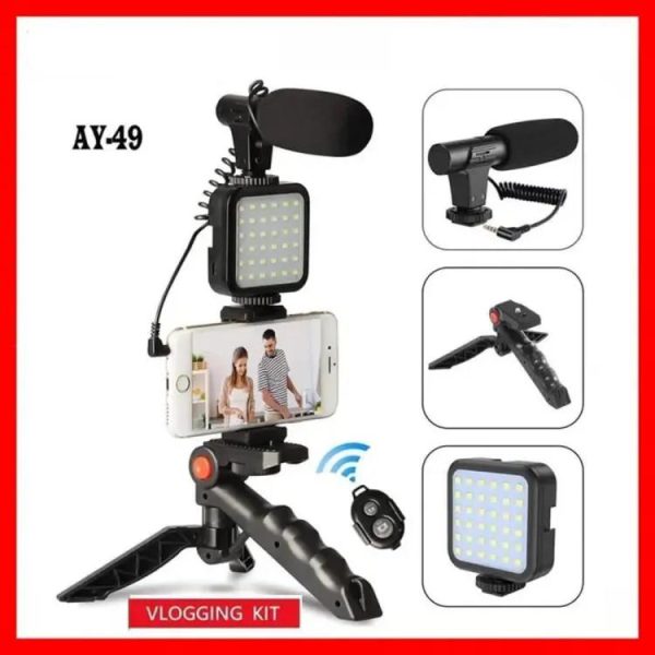 AY-49 Video Making Kit | Vlogging Tripod | Triple Band Light